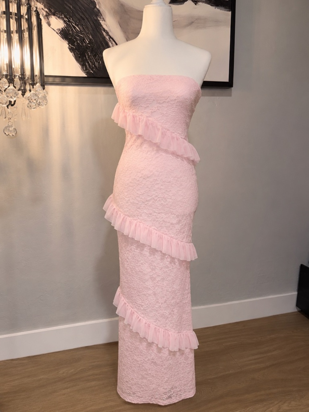 White Fox She's A Masterpiece Lace Maxi Dress Pink | XS | NWOT